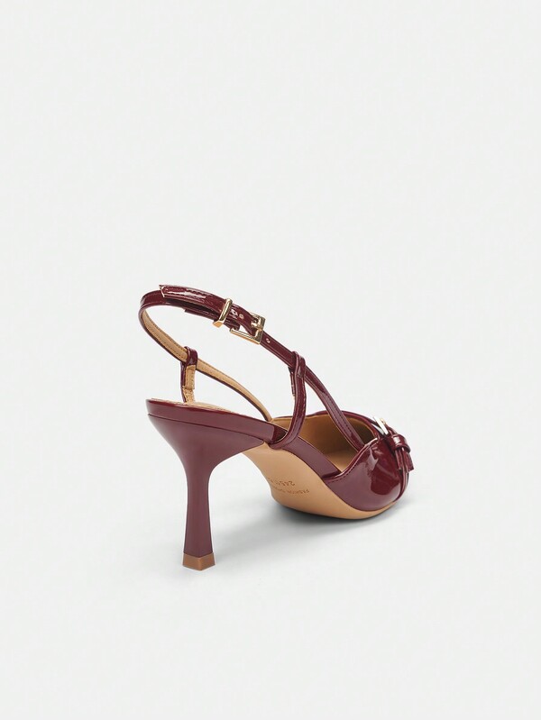 Missguided MISSGUIDED Patent Leather Slingback Kitten Heel Pointed Toe Pumps