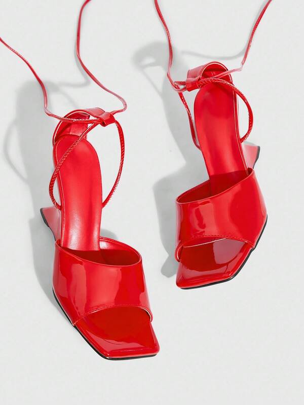 Missguided MISSGUIDED Patent Platform Wedge Sandals With Spiral Strap