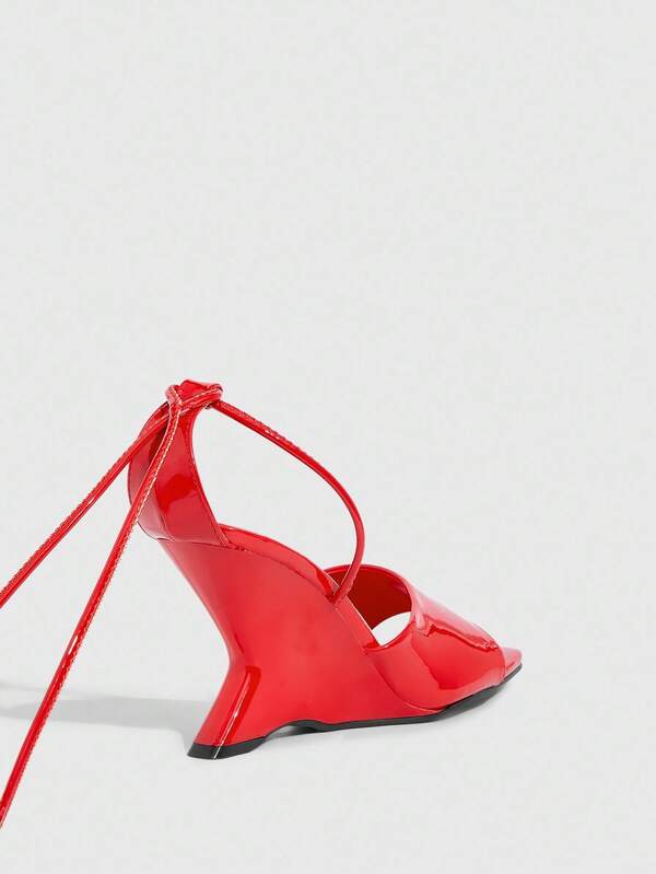 Missguided MISSGUIDED Patent Platform Wedge Sandals With Spiral Strap