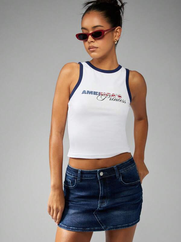 Missguided MISSGUIDED Patriotic America Princess Racer Back Tank Top