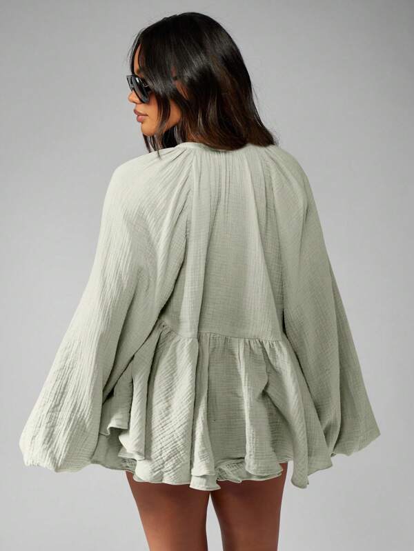 Missguided MISSGUIDED Peasant Blouse And Floaty Shorts Two Piece Outfit
