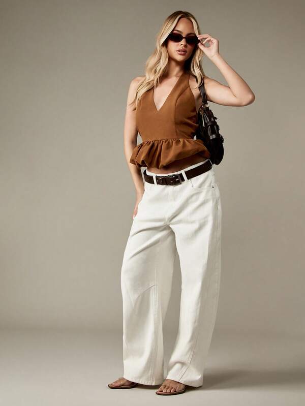 Missguided MISSGUIDED Peplum Halter Top With Back Bow Detail