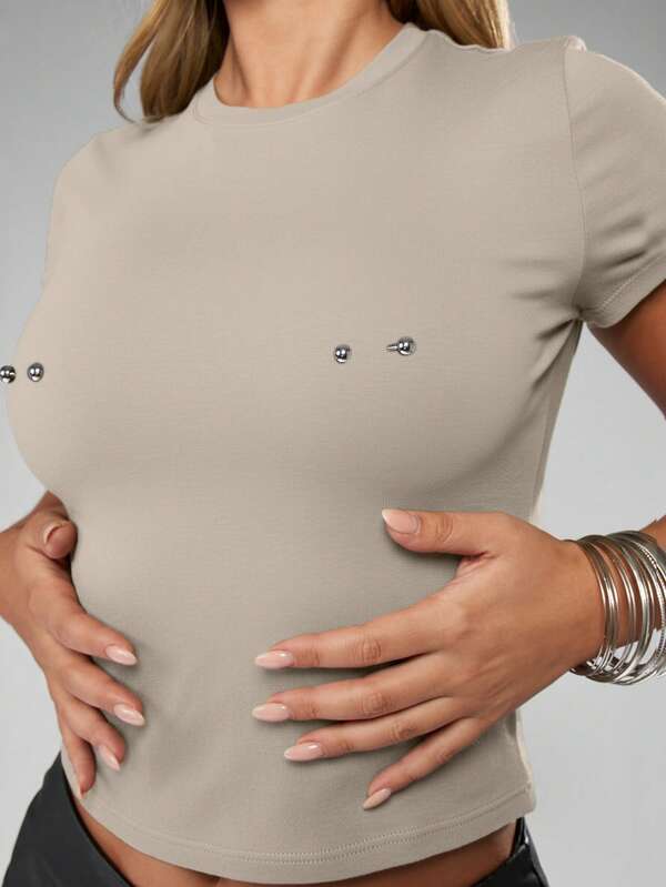 Missguided MISSGUIDED Pierced Baby Tee With Metal Eyelet Details