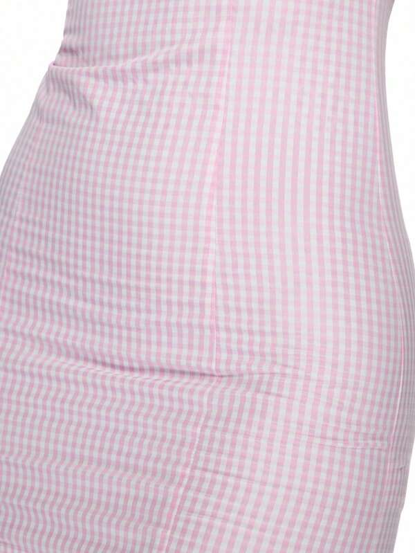 Missguided MISSGUIDED Pink Gingham Check Pattern Strapless Bandeau Mini Dress