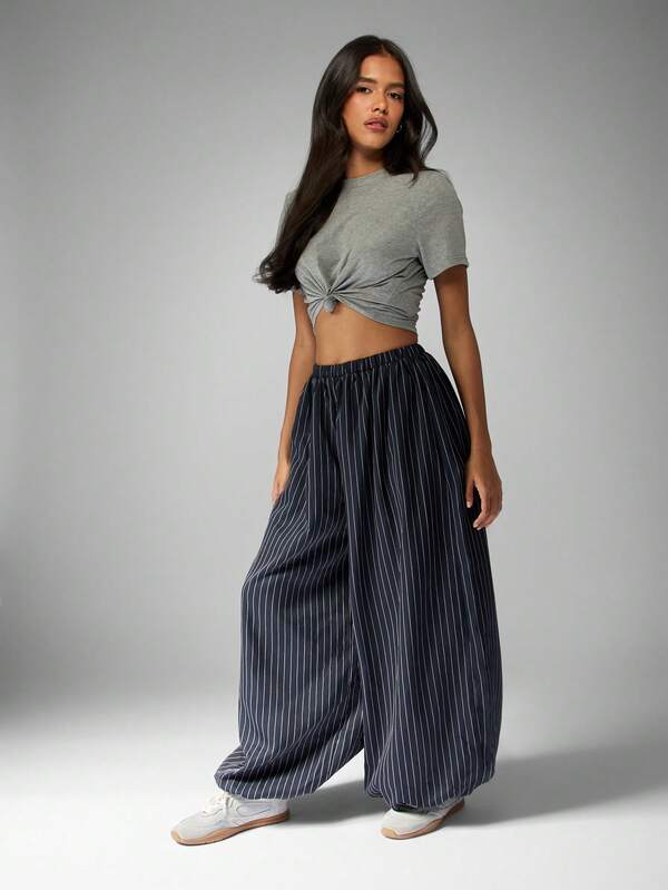 Missguided MISSGUIDED Pinstripe Balloon Palazzo Pants With Elastic Waist
