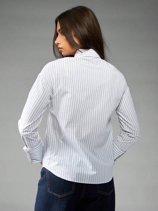 Missguided MISSGUIDED Pinstripe Button Down Blouse With Diagonal Tie