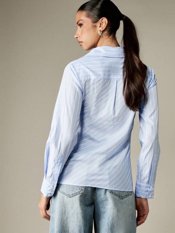 Missguided MISSGUIDED Pinstripe Button Down Collared Shirt