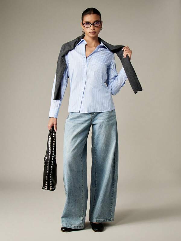 Missguided MISSGUIDED Pinstripe Button Down Collared Shirt