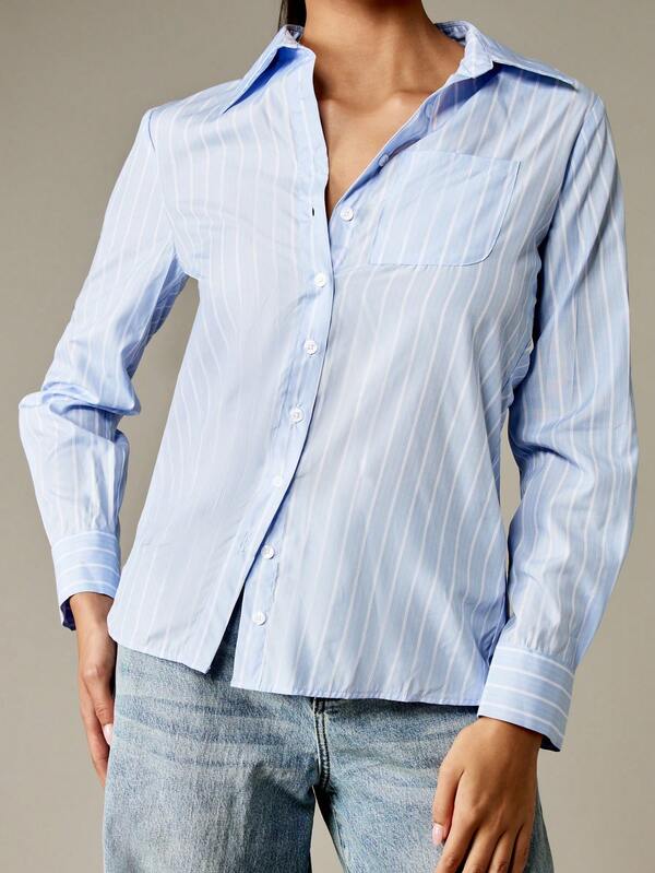 Missguided MISSGUIDED Pinstripe Button Down Collared Shirt
