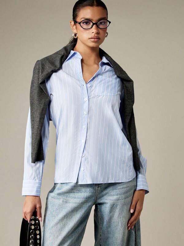 missguided MISSGUIDED Pinstripe Button Down Collared Shirt