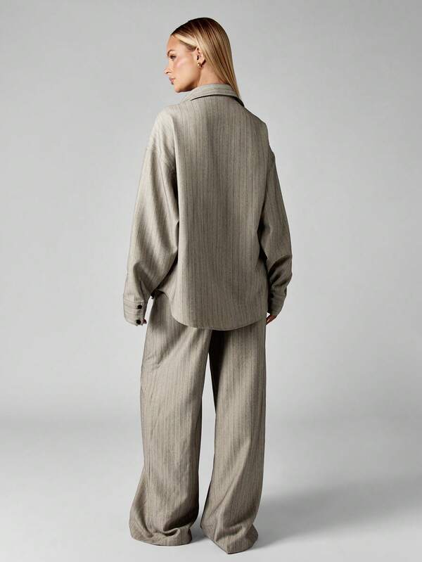 Missguided MISSGUIDED Pinstripe Button Down Shirt With Wide Leg Palazzo Pants