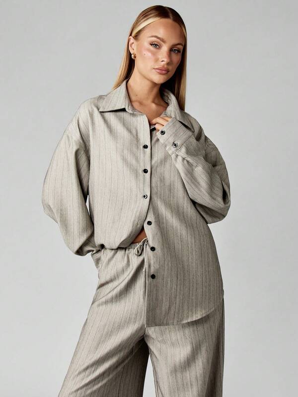 Missguided MISSGUIDED Pinstripe Button Down Shirt With Wide Leg Palazzo Pants