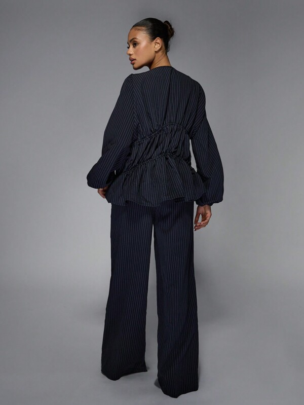 Missguided MISSGUIDED Pinstripe Peplum Blouse And Wide Leg Trouser Set