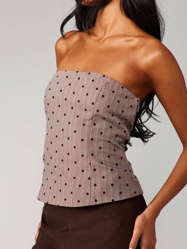 Missguided MISSGUIDED Pinstripe Polka Dot Bandeau Corset Top