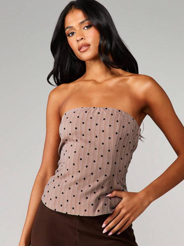 missguided MISSGUIDED Pinstripe Polka Dot Bandeau Corset Top
