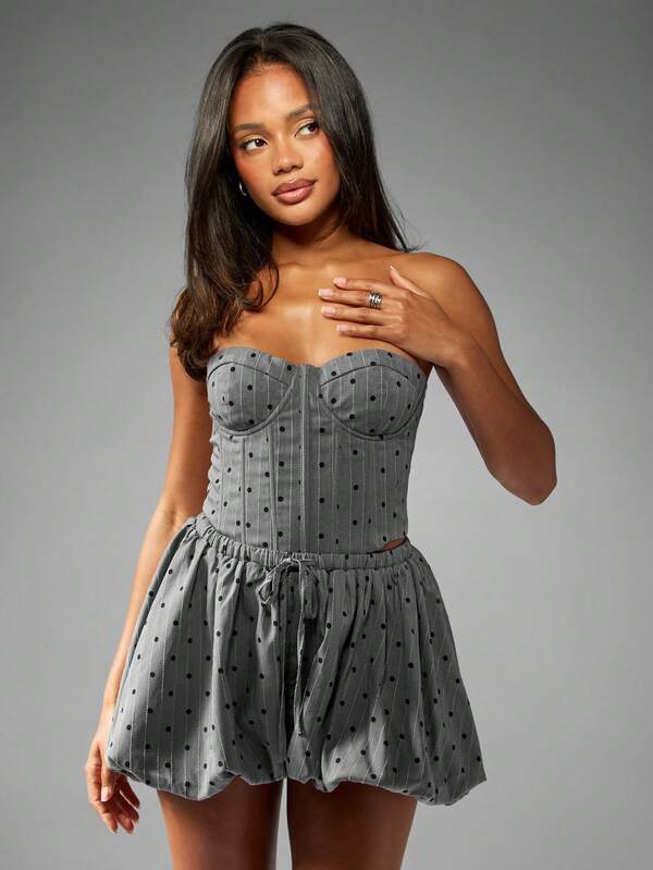 missguided MISSGUIDED Pinstripe Polka Dot Bubble Hem Shorts