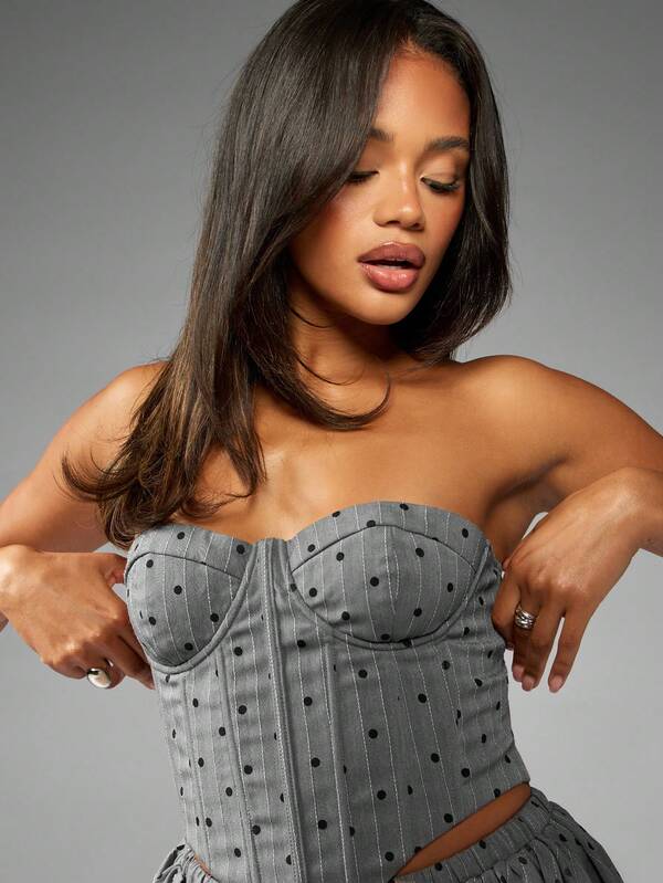 Missguided MISSGUIDED Pinstripe Polka Dot Bustier Corset With Sweetheart Neckline