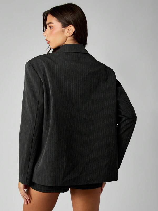Missguided MISSGUIDED Pinstripe Single Button Blazer With Lapel Collar