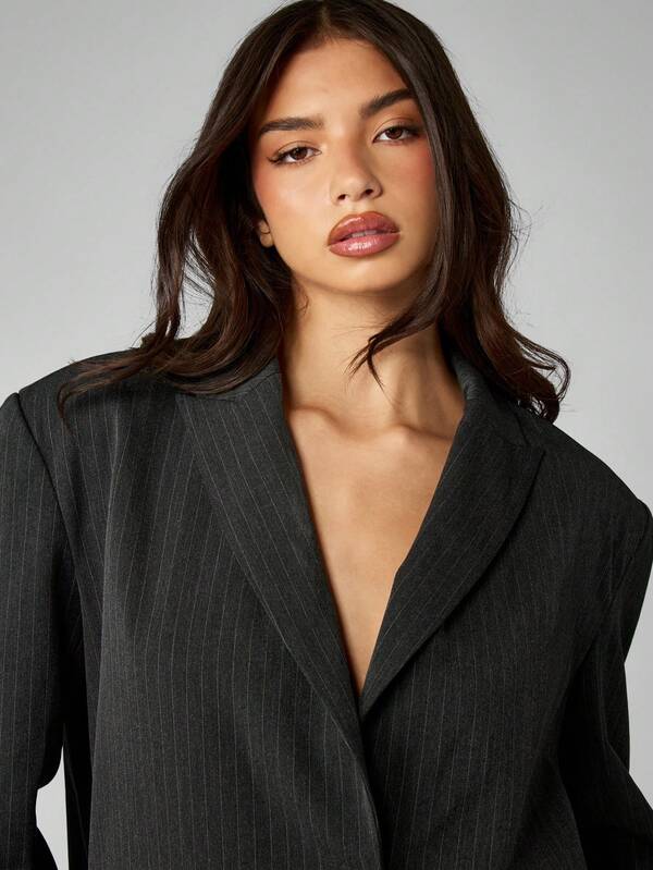 Missguided MISSGUIDED Pinstripe Single Button Blazer With Lapel Collar