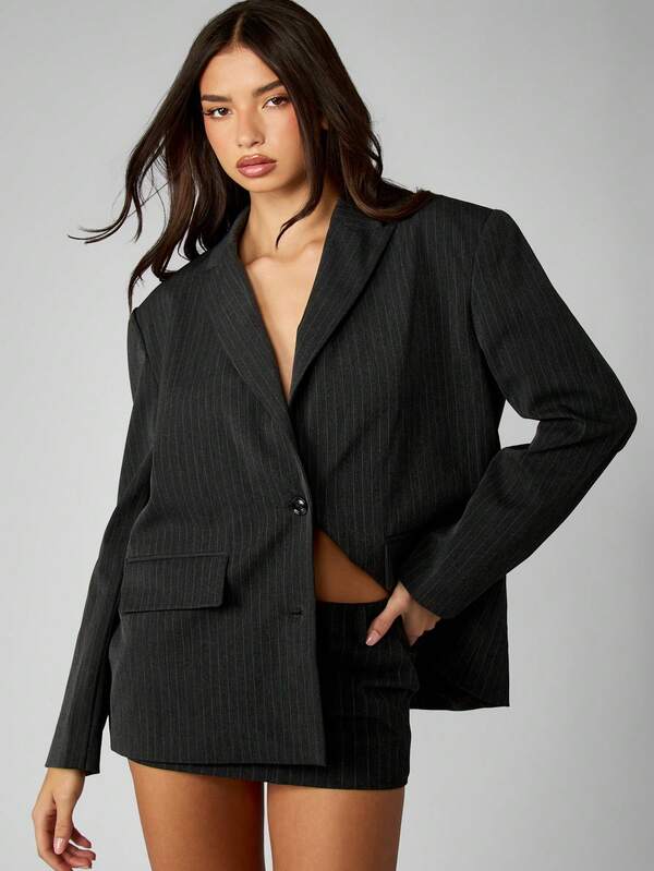 missguided MISSGUIDED Pinstripe Single Button Blazer With Lapel Collar
