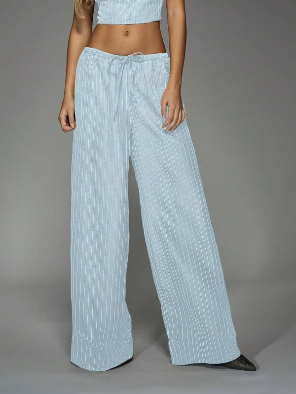 Missguided MISSGUIDED Pinstripe Tailored Strappy Crop Top And Wide Leg Pants Two Piece Co Ord Set