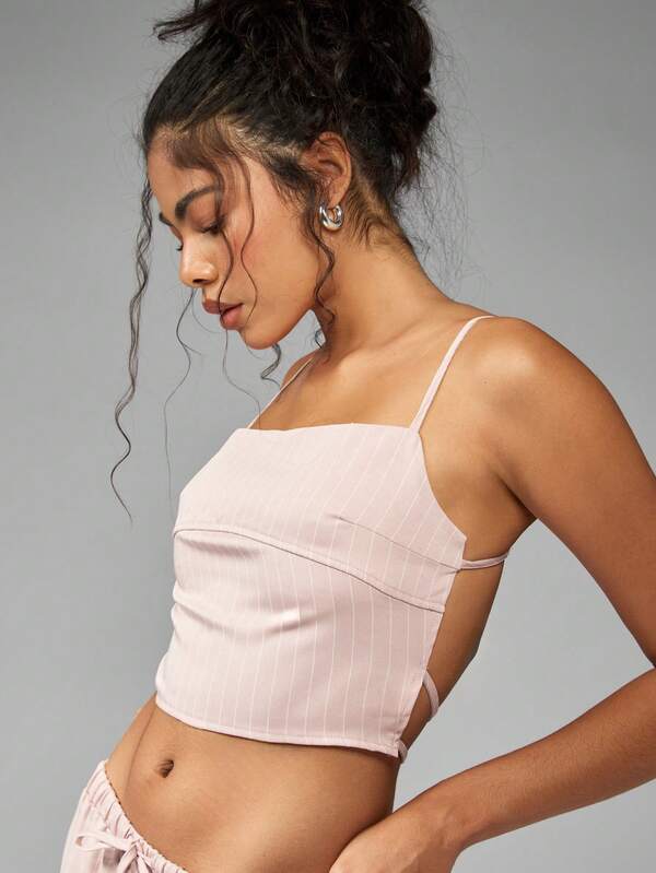 Missguided MISSGUIDED Pinstripe Two-Piece Crop Cami Palazzo Set