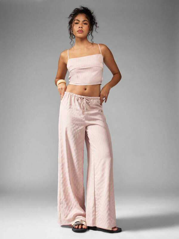 missguided MISSGUIDED Pinstripe Two-Piece Crop Cami Palazzo Set