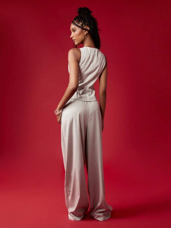 Missguided MISSGUIDED Pinstripe Waistcoat Wide Leg Pants Suit Set