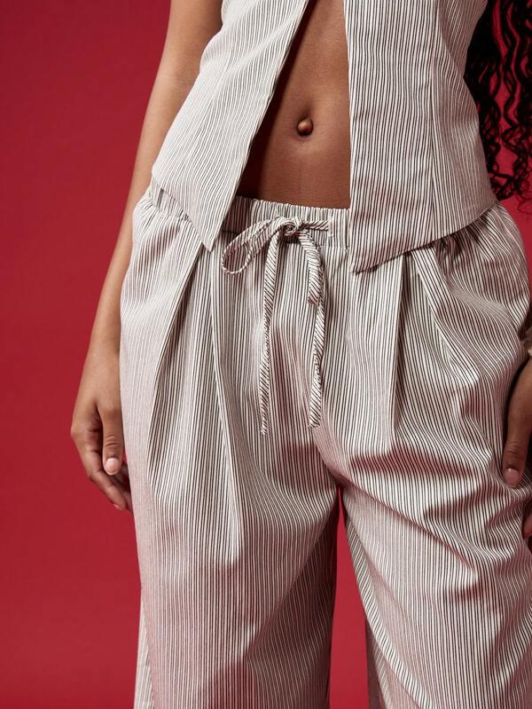 Missguided MISSGUIDED Pinstripe Waistcoat Wide Leg Pants Suit Set