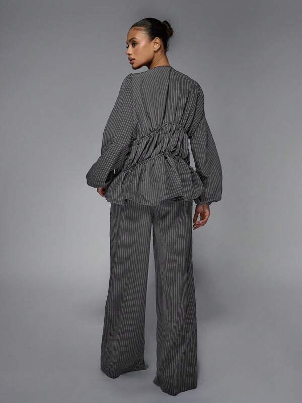 Missguided MISSGUIDED Pinstripe Wide Leg Pants Blazer Set