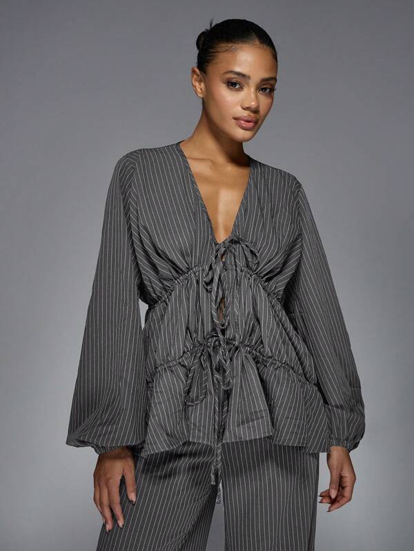 Missguided MISSGUIDED Pinstripe Wide Leg Pants Blazer Set