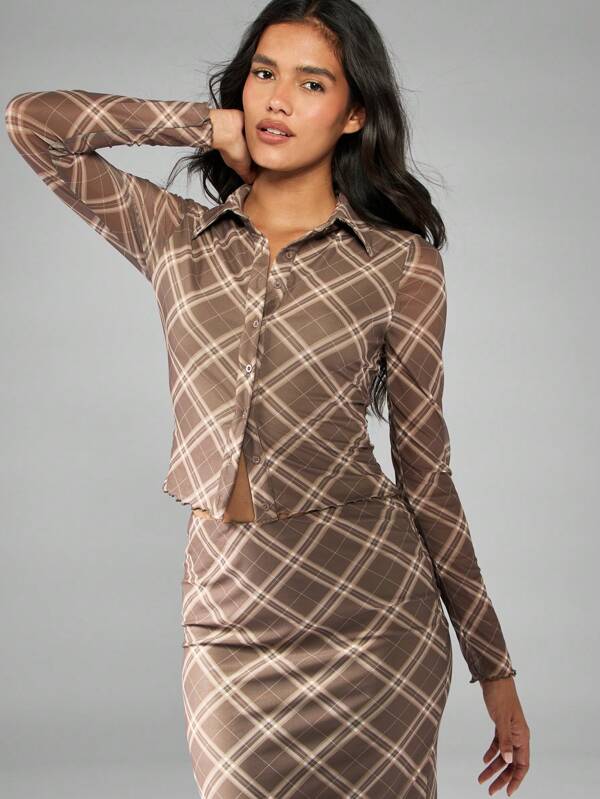 Missguided MISSGUIDED Plaid Button Up Crop Top With Maxi Skirt