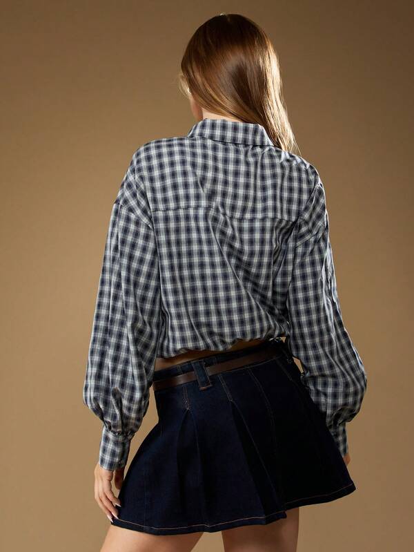 Missguided MISSGUIDED Plaid Collared Shirt With Zip Front