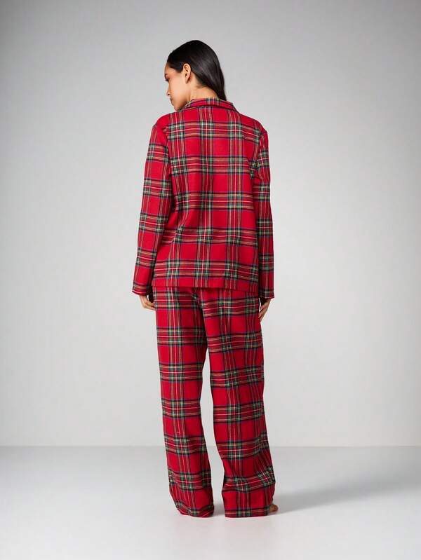 Missguided MISSGUIDED Plaid Flannel Button Up Pajama Set