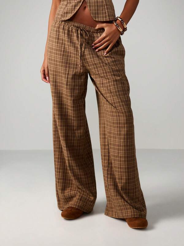 Missguided MISSGUIDED Plaid Vest With Palazzo Pants Set