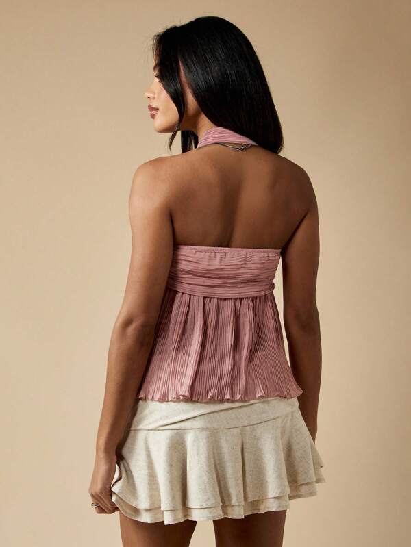 Missguided MISSGUIDED Pleated Bandeau Bustier Empire Waist Peplum Strapless Flutter Top