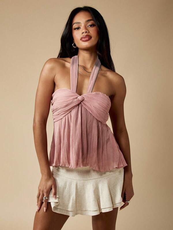 Missguided MISSGUIDED Pleated Bandeau Bustier Empire Waist Peplum Strapless Flutter Top