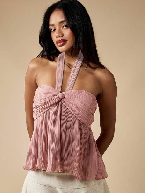 missguided MISSGUIDED Pleated Bandeau Bustier Empire Waist Peplum Strapless Flutter Top