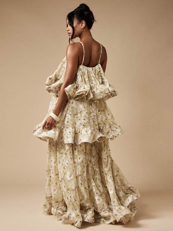 Missguided MISSGUIDED Pleated Flowy Chiffon Tiered Ruffle Maxi Dress Is Floor Length