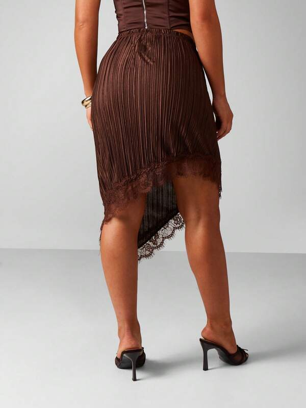 Missguided MISSGUIDED Pleated Midi Skirt With Lace Trim