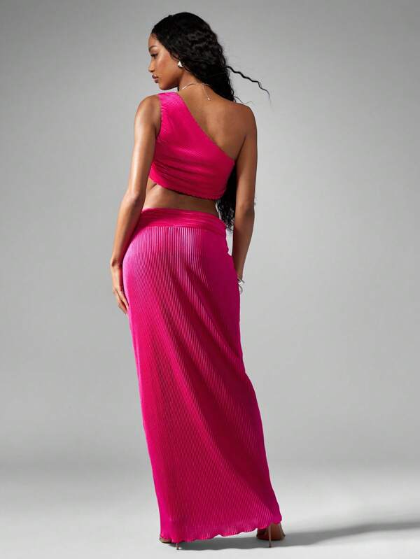 Missguided MISSGUIDED Pleated Ribbed Twisted Front Two Piece Set Maxi Skirt Outfit