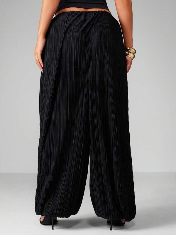 Missguided MISSGUIDED Pleated Wide Leg Palazzo Pants With Drawstring