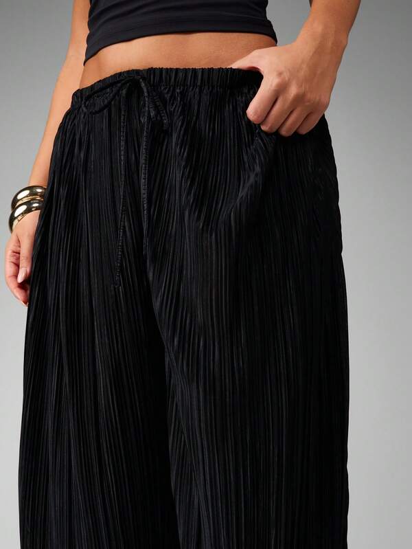 Missguided MISSGUIDED Pleated Wide Leg Palazzo Pants With Drawstring