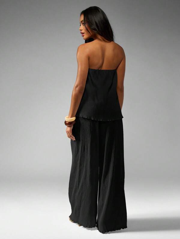 Missguided MISSGUIDED Plisse Bandeau Top With Wide Leg Palazzo Pants
