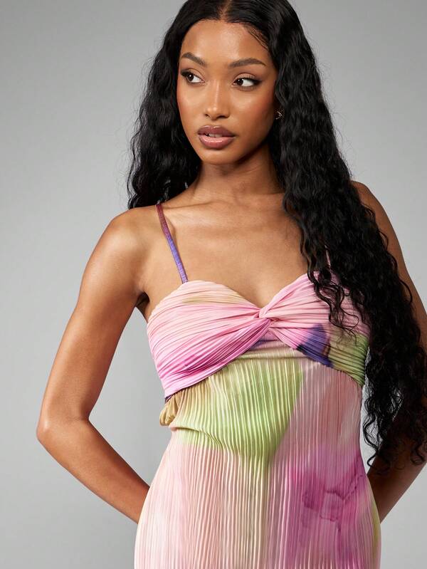Missguided MISSGUIDED Plisse Floral Strappy Knot Detail Bust Tie Back Cut Out Mini Dress