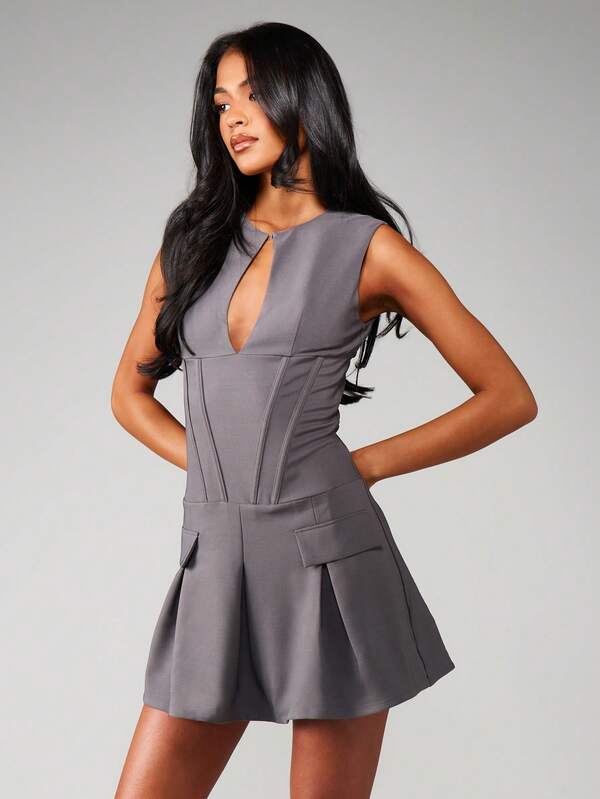 Missguided MISSGUIDED Plunge Neck Corset Mini Dress