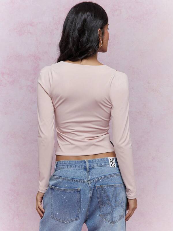 Missguided MISSGUIDED Plunge Neck Cut-Out Shoulder Long Sleeves Crop Top