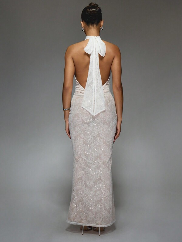 Missguided MISSGUIDED Plunge Neck Halter Maxi Dress With Ruched Detail