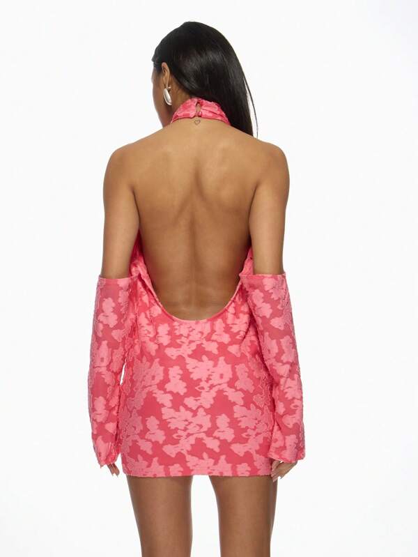 Missguided MISSGUIDED Plunge Neck Long Sleeve Ruched Mini Dress
