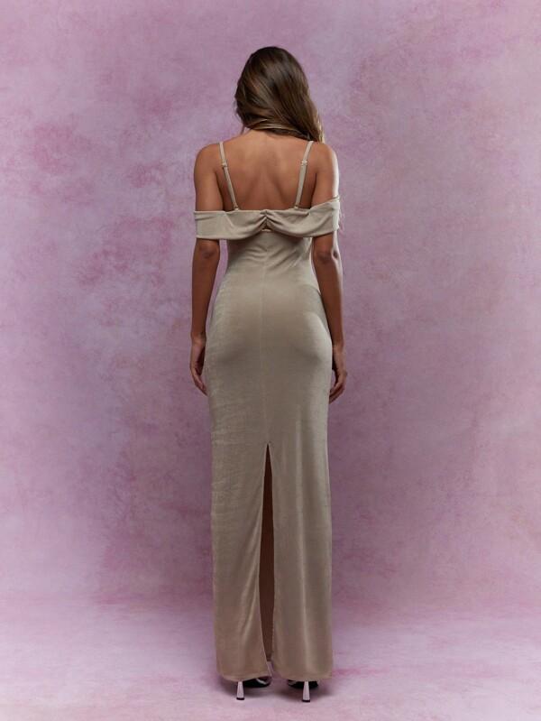 Missguided MISSGUIDED Plunge Neck Wire Detail Cami Strap Bardot Maxi Dress